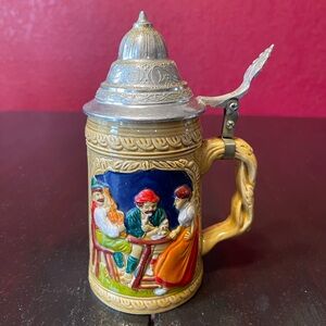 Hand-Painted Ceramic Beer Stein with Pewter Lid - Multi Color